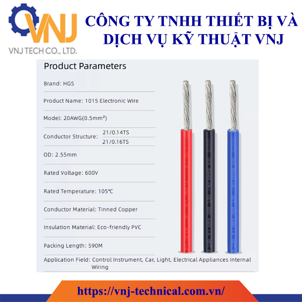 Dây điện UL1015 600V size 24AWG, 22AWG, 20AWG