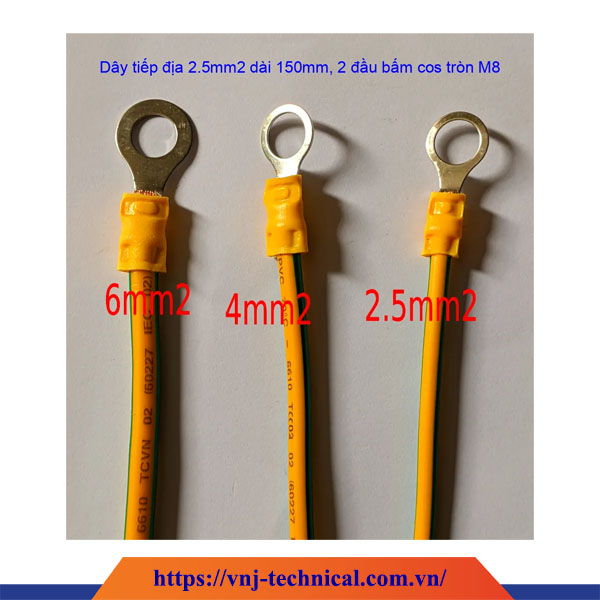 Dây tiếp địa 2.5mm2 dài 150mm, 2 đầu bấm cos tròn M8