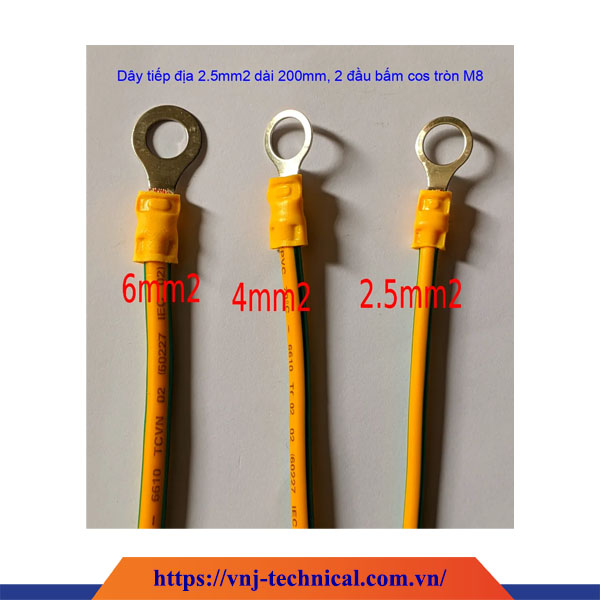 Dây tiếp địa 2.5mm2 dài 200mm, 2 đầu bấm cos tròn M8