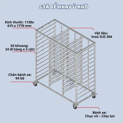 Giá Để Khay Ủ Khô 18 Khay - Inox SUS304 