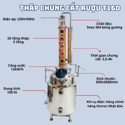 Tháp Chưng Cất Rượu T160 Đồng