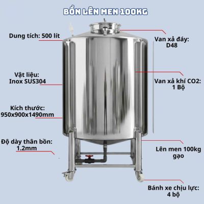 Bồn Lên Men Cơm Rượu 100kg Inox 304