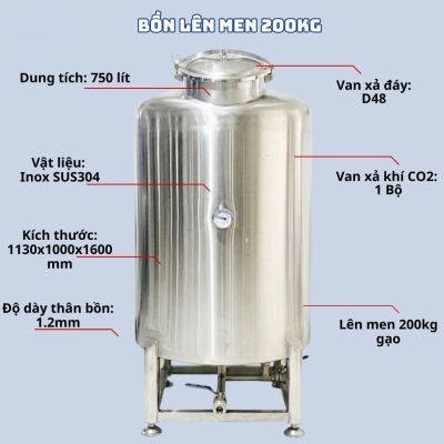 Bồn Lên Men 200kg Gạo Inox 304