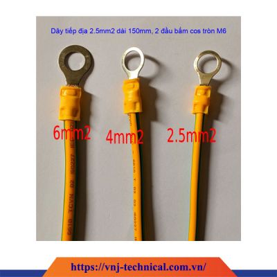 Dây tiếp địa 2.5mm2 dài 150mm, 2 đầu bấm cos tròn M6