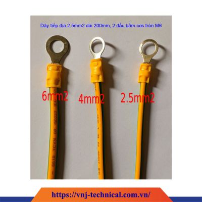 Dây tiếp địa 2.5mm2 dài 200mm, 2 đầu bấm cos tròn M6