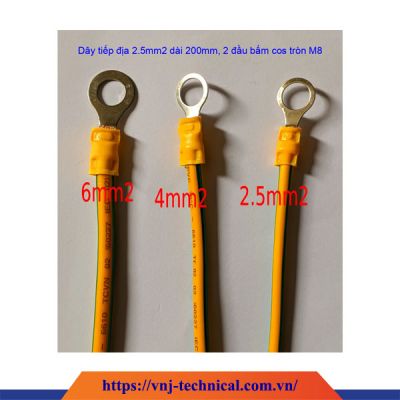 Dây tiếp địa 2.5mm2 dài 200mm, 2 đầu bấm cos tròn M8