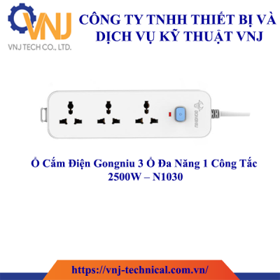 Ổ Cắm Điện Gongniu 3 Ổ Đa Năng 1 Công Tắc 2500W – N1030