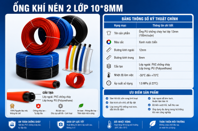 Ống Khí Nén Chống Cháy Hai Lớp 12mm