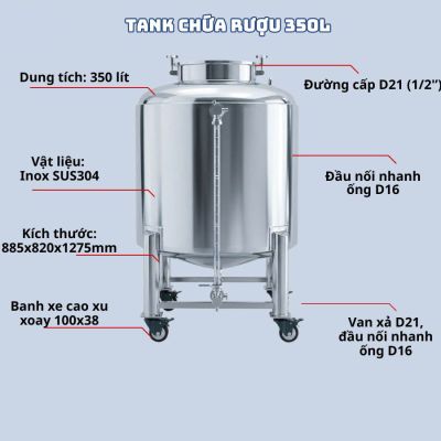 Tank chứa rượu 350L – Inox 304 cao cấp